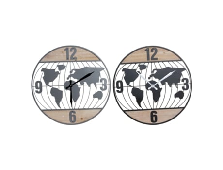 Relógio de Parede  Ferro Madeira MDF Mapa do Mundo (2 pcs) (60 x 4.5 x 60 cm)