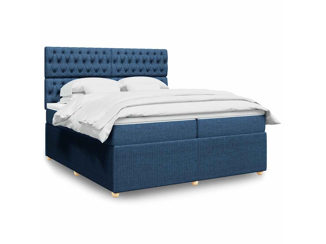 Cama Com Molas/colchão 200x200 Cm Tecido Azul