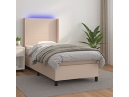 Cama Box Spring C/ Colchão/led 90x190cm Couro Artif. Cappuccino