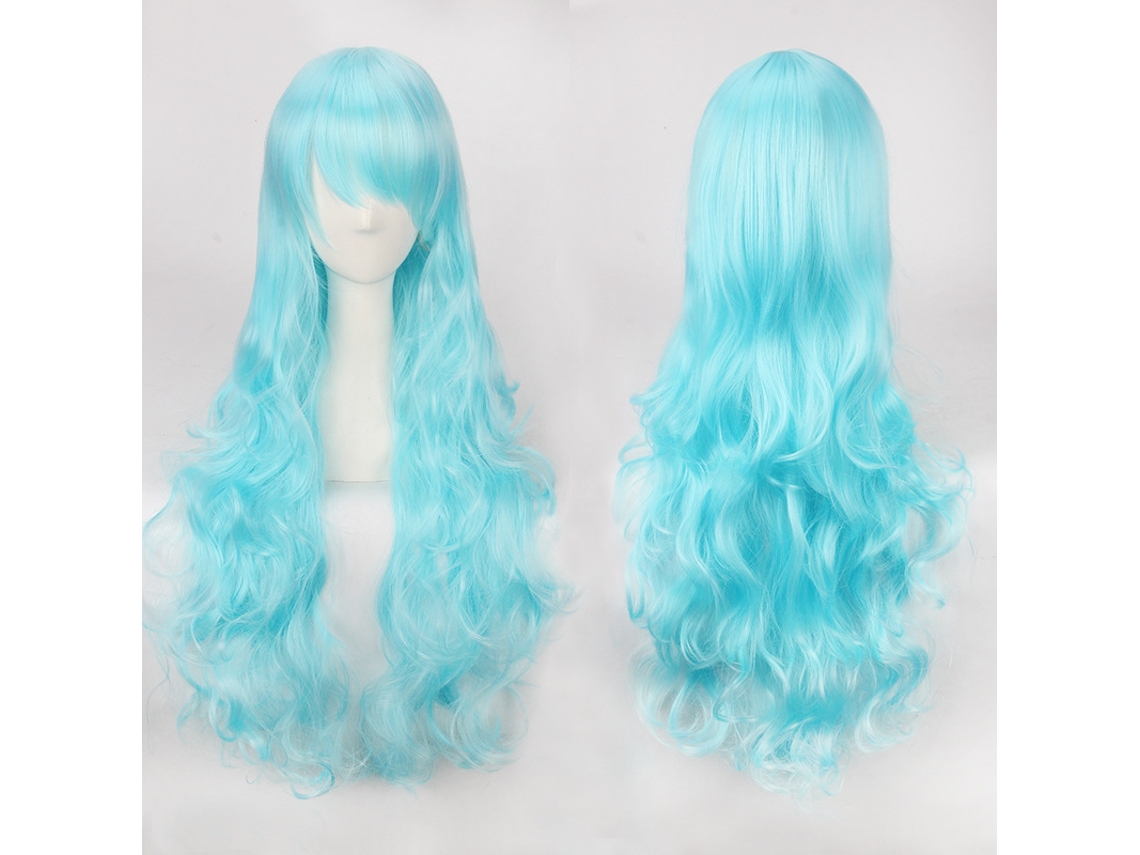 Peruca Comprida, Encaracolada, Com Aspeto Natural E Franja, Com 80 Cm De Comprimento Azul