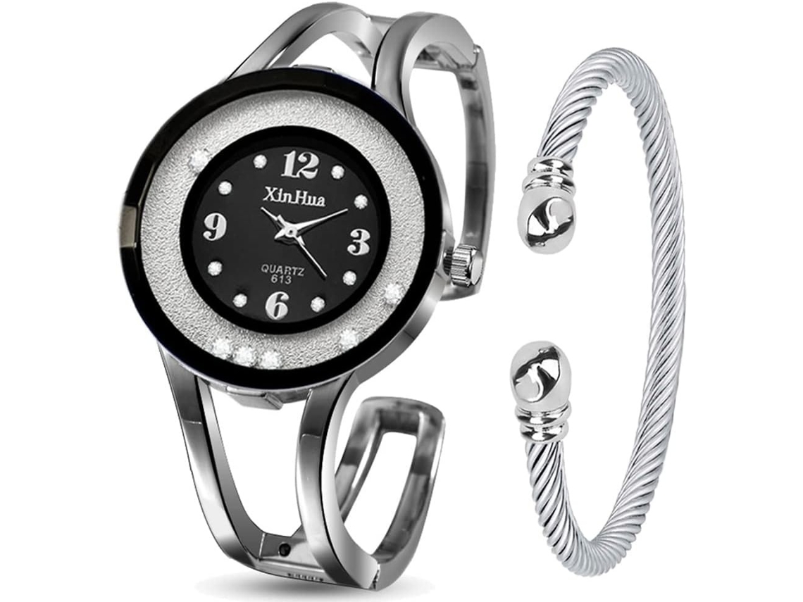 Lurelia Relógio Feminino, Movimento De Quartzo, 6,2 Polegadas, Aço Inoxidável, Prata, Azul