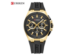 Relógio Masculino, Seis Ponteiros, Cronógrafo de Quartzo, Relógio Esportivo MDUG (pulseira Preta, Caixa Dourada, Mostrador Preto)