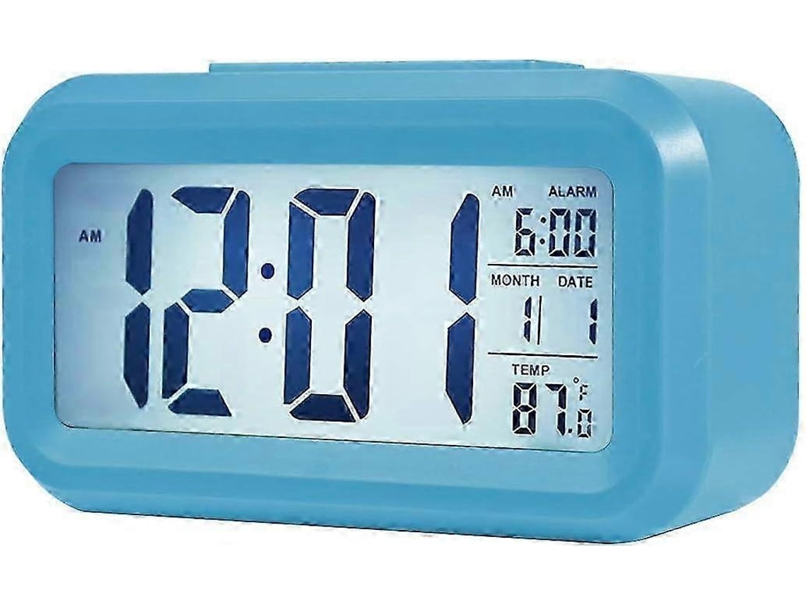 Digital Travel Alarm Clock With Blue Backlit Lcd Calendar Snooze Function And Temperature Indicator - Ac06 In Blue