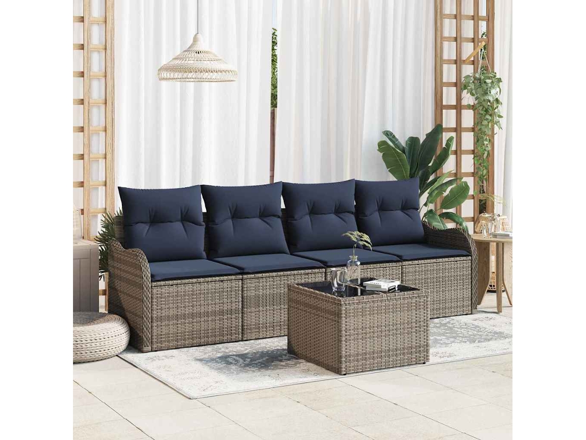 Vidaxl Conjunto De Sofá De Jardim 5 Unid. Cinzeto Vime Pe