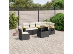 Vidaxl 7 Pcs Conjunto De Sofás P/ Jardim C/ Almofadões Vime Pe Preto