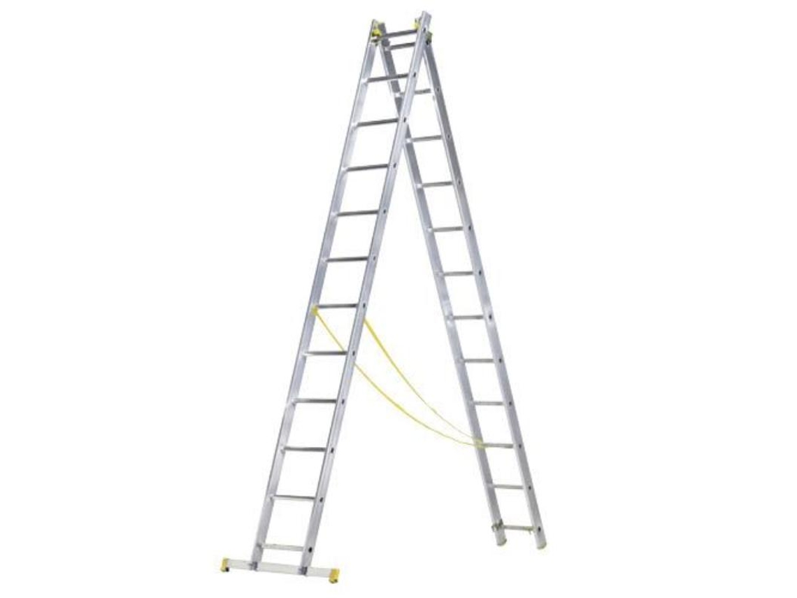 Escalera aluminio 2 tramos 10+10 peldaños. plegable, antideslizante, resistente