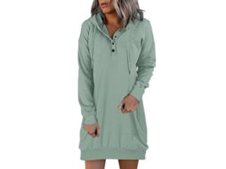 2026-vestido De Sudadera Con Capucha Vintage Mujer Otoño Invierno Solido Botones Suelto Manga Larga M Verde