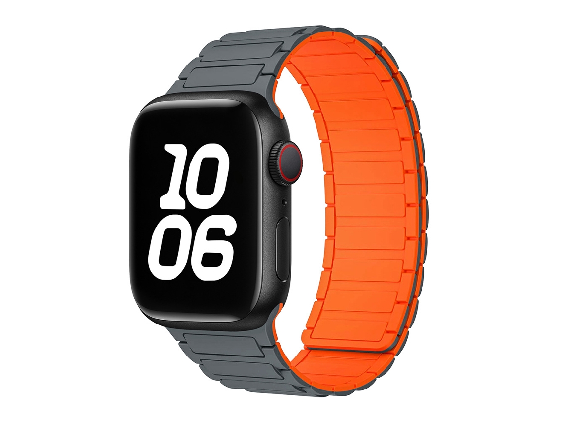 Pulseira Magnética de Silicone Halinuia para Apple Watch Series 1 11/ultra 1 3/se3 , Design Esportivo Respirável. Cinza Laranja (42 49 Mm)