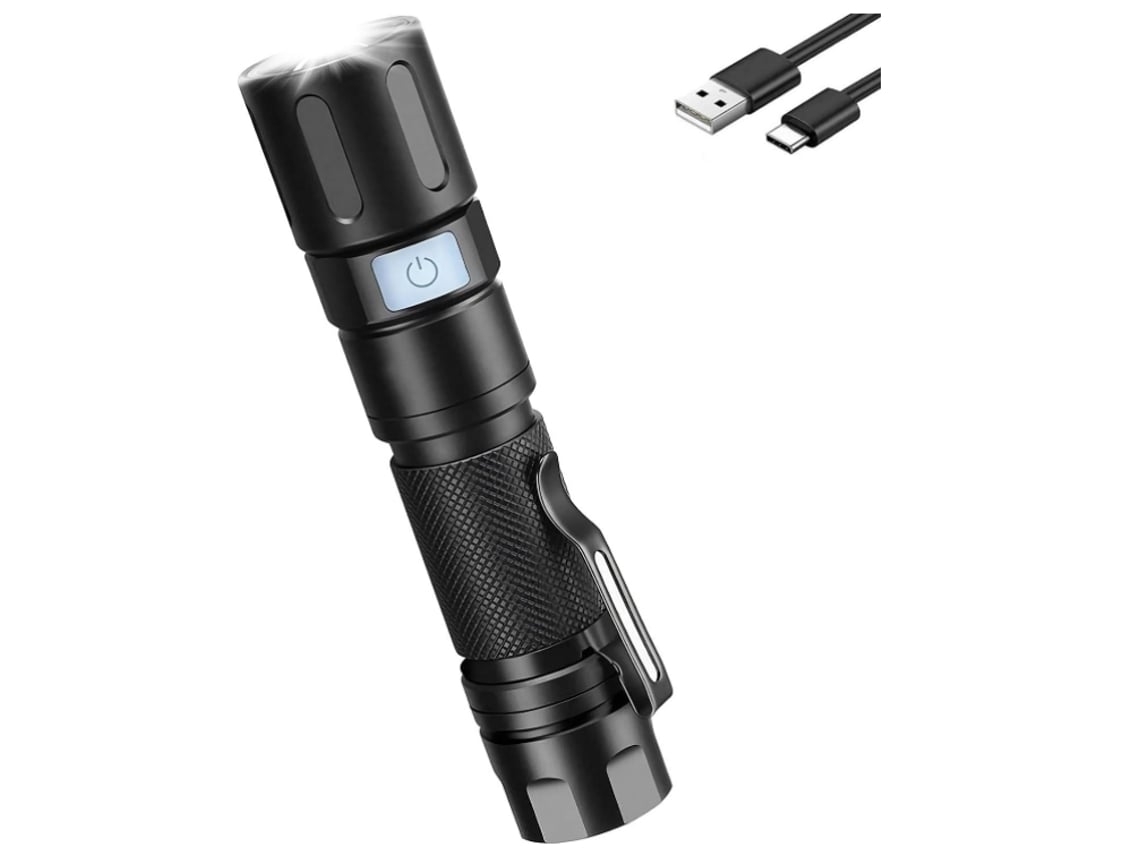 Lanterna Led Recarregável Super Brilhante Lanterna Tática Usb Com 4 Modos De Iluminação Clipe À Prova Dágua Preto Yunzii