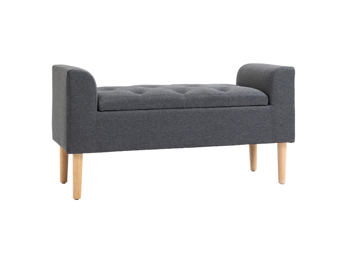 Banco CHEZMOI estofado com apoio de braços, espaço de armazenamento, 116x44x58cm, até 130kg, cinza escuro