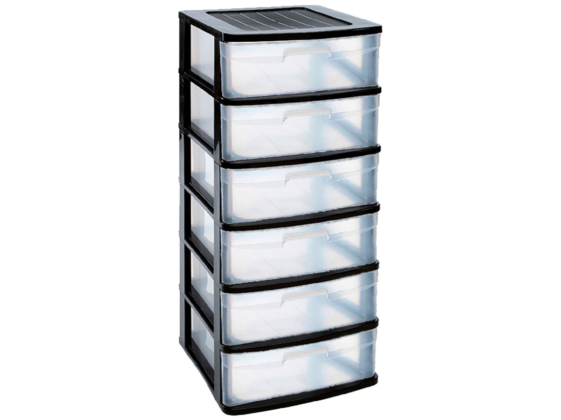 Gaveta De Organização Nilo Ideal Para Casa Ou Trabalho Fabricação De Plástico 6 Gavetas Translúcidas 119,5 X 56 X 40 Cm Cor Preto Acan