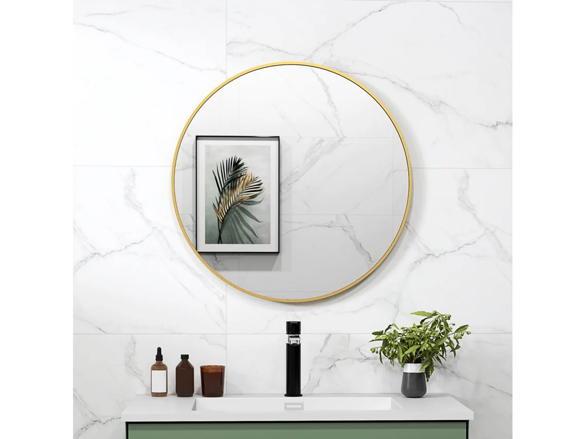 70x70cm Round Bathroom Mirror Wall Mounted Gold Frame