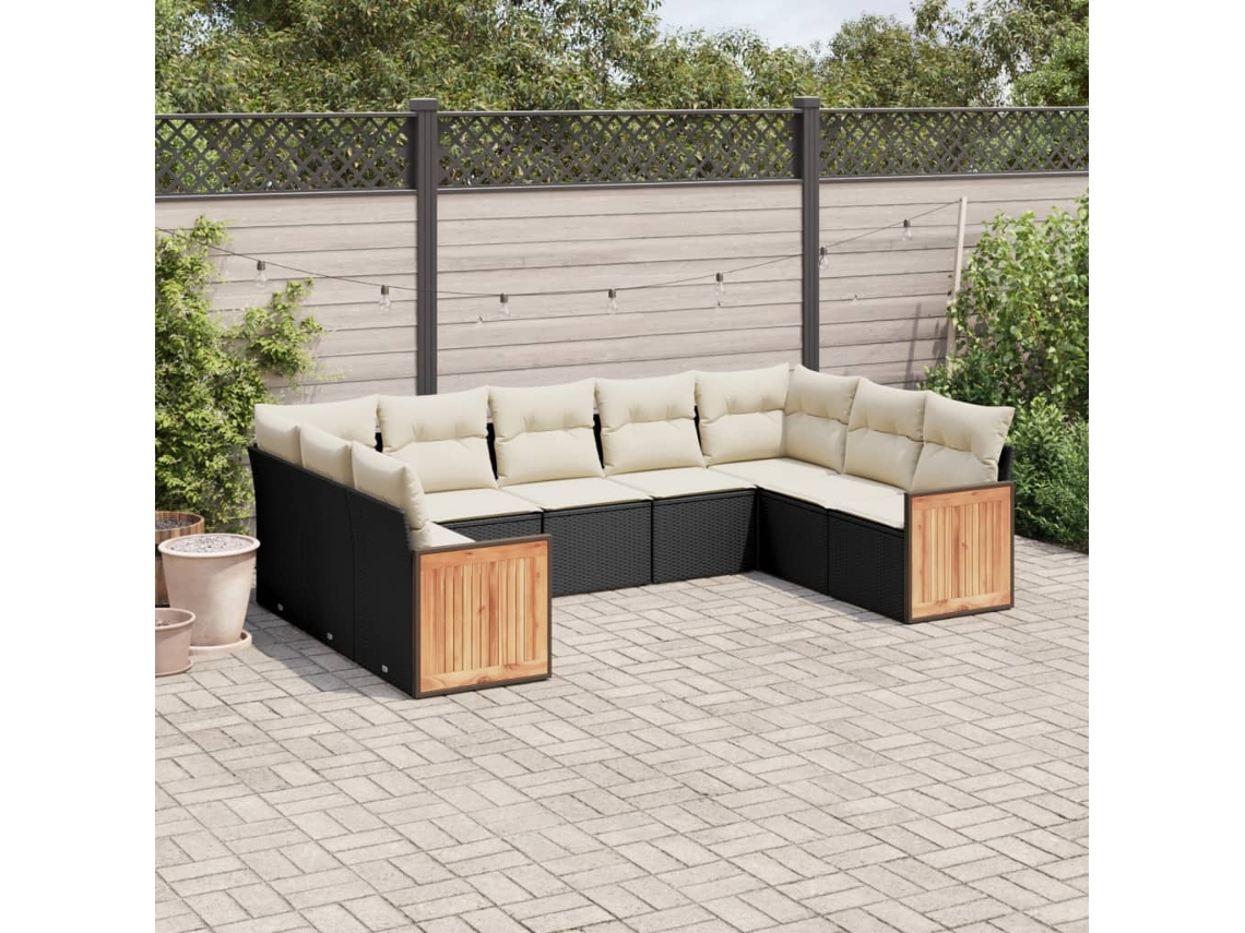 Vidaxl 9 Pcs Conjunto De Sofás P/ Jardim C/ Almofadões Vime Pe Preto