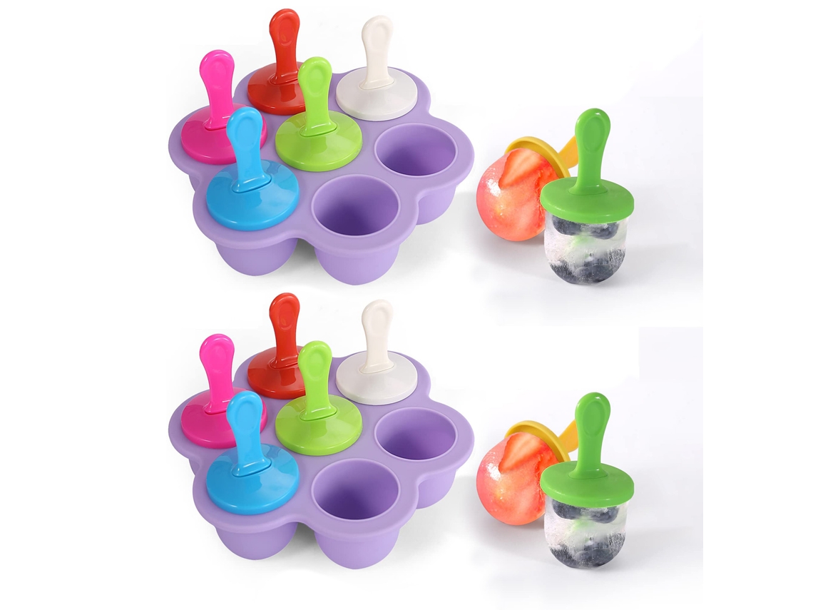 Conjunto 2 Formas De Gelo Silicone Roxo Com 7 Compartimentos