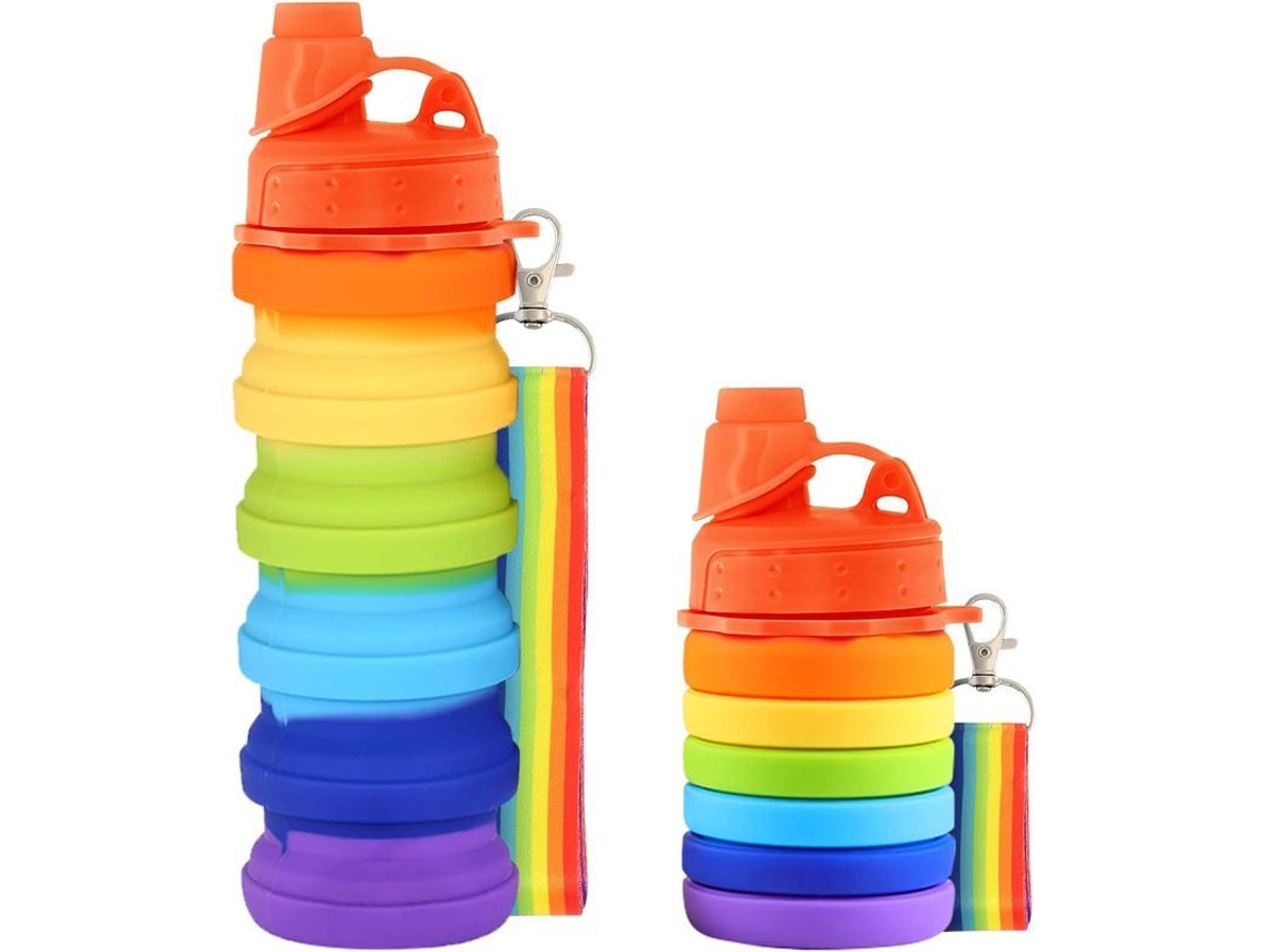 Garrafa de Água Nova Line para Crianças 500ml, Silicone Plegável com Cordão, BPA Free