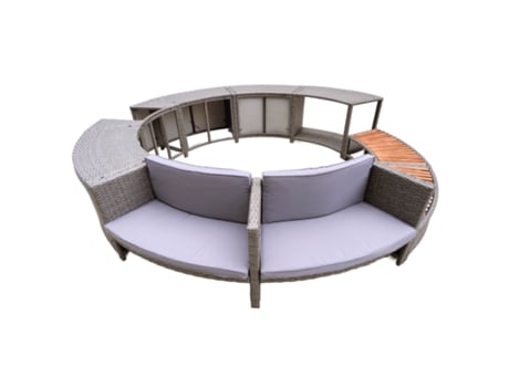 K2O Cobertura Spa de Hidromassagem Full Surround 180 Ø279x40x56 cm Borda Circular Spa com Degraus, Assentos e Arrumação