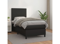 Cama Com Molas/colchão 90x190 Cm Couro Artificial Preto