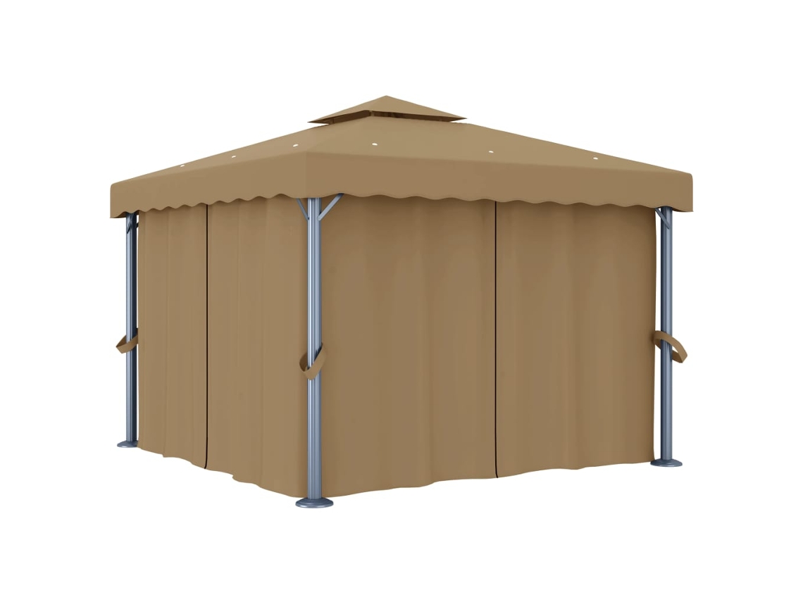 Vidaxl Gazebo Com Cortina 3x3 M Alumínio Cinzento-acastanhado