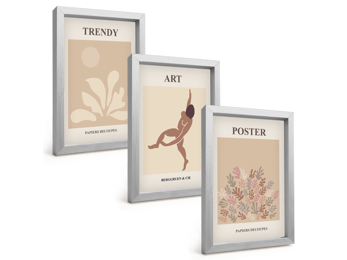 Composição De Quadrosformas Abstratas Por Matisse Moldura Prateada Imagens Para Um Quarto Infantil Espelharte (3 Peças 20x30 Cm)