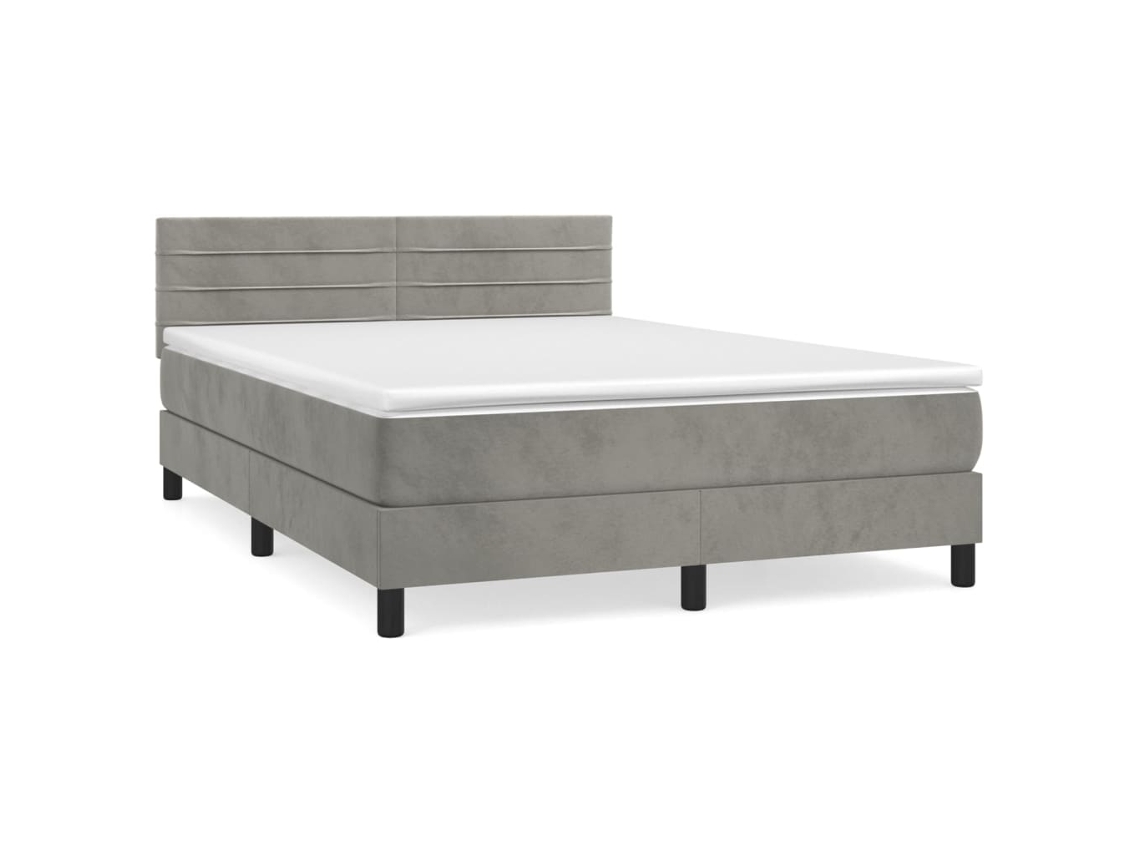 Cama com Molas e Colchão Veludo Cinzento Claro MAISON EXCLUSIVE (140x200 cm)