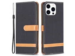 Capa Em Couro Pu Para Iphone 16 Pro Max - Preto