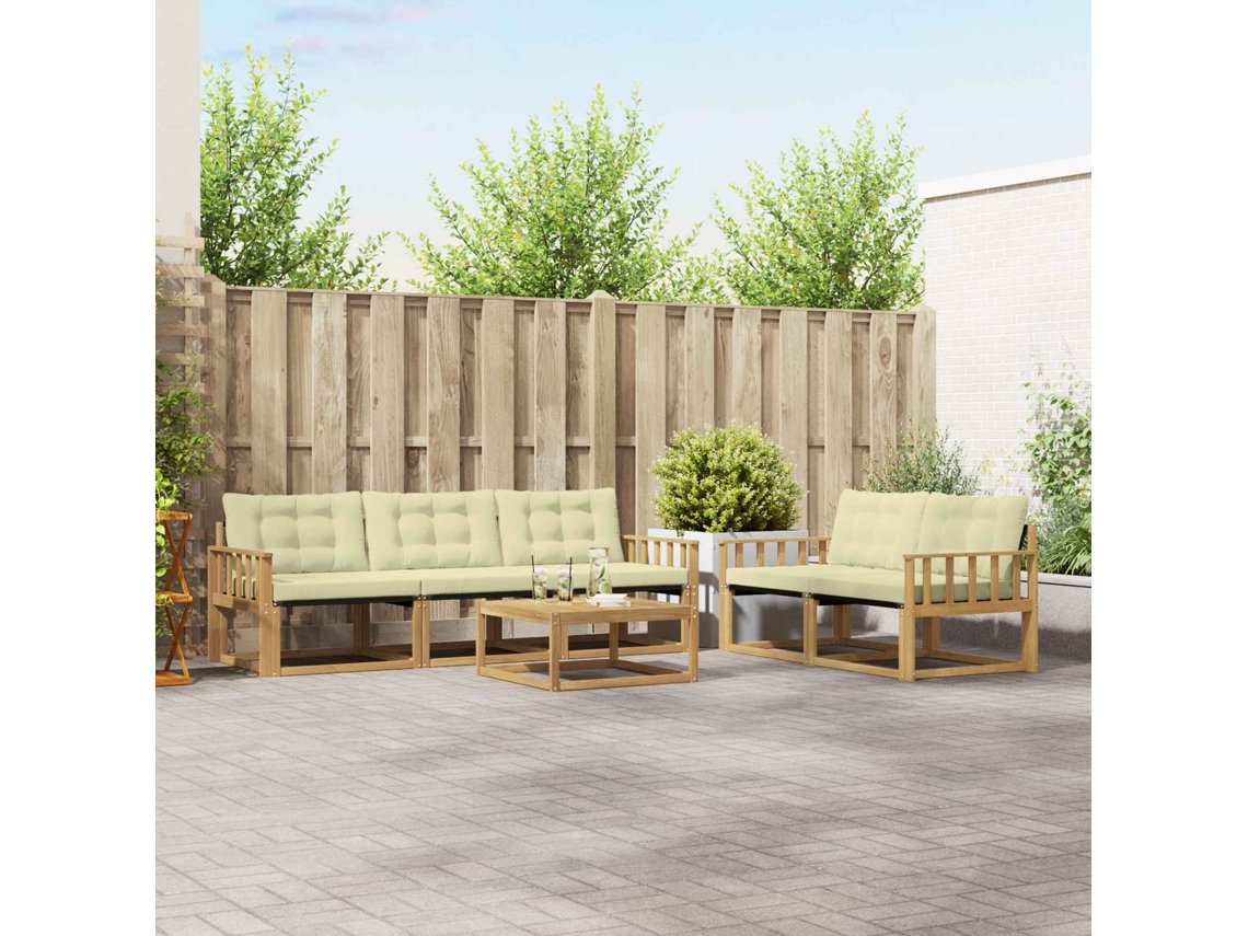 Vidaxl Conjunto De Sofás Para Exterior 6 Pcs Branco E Creme