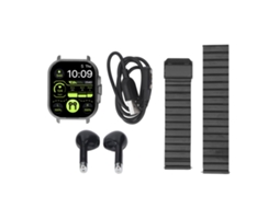 Relógio inteligente Mali 2 em 1 com fones de ouvido Bluetooth, tela HD, 2.01 polegadas, monitor de atividade, para iOS e Android, aço preto