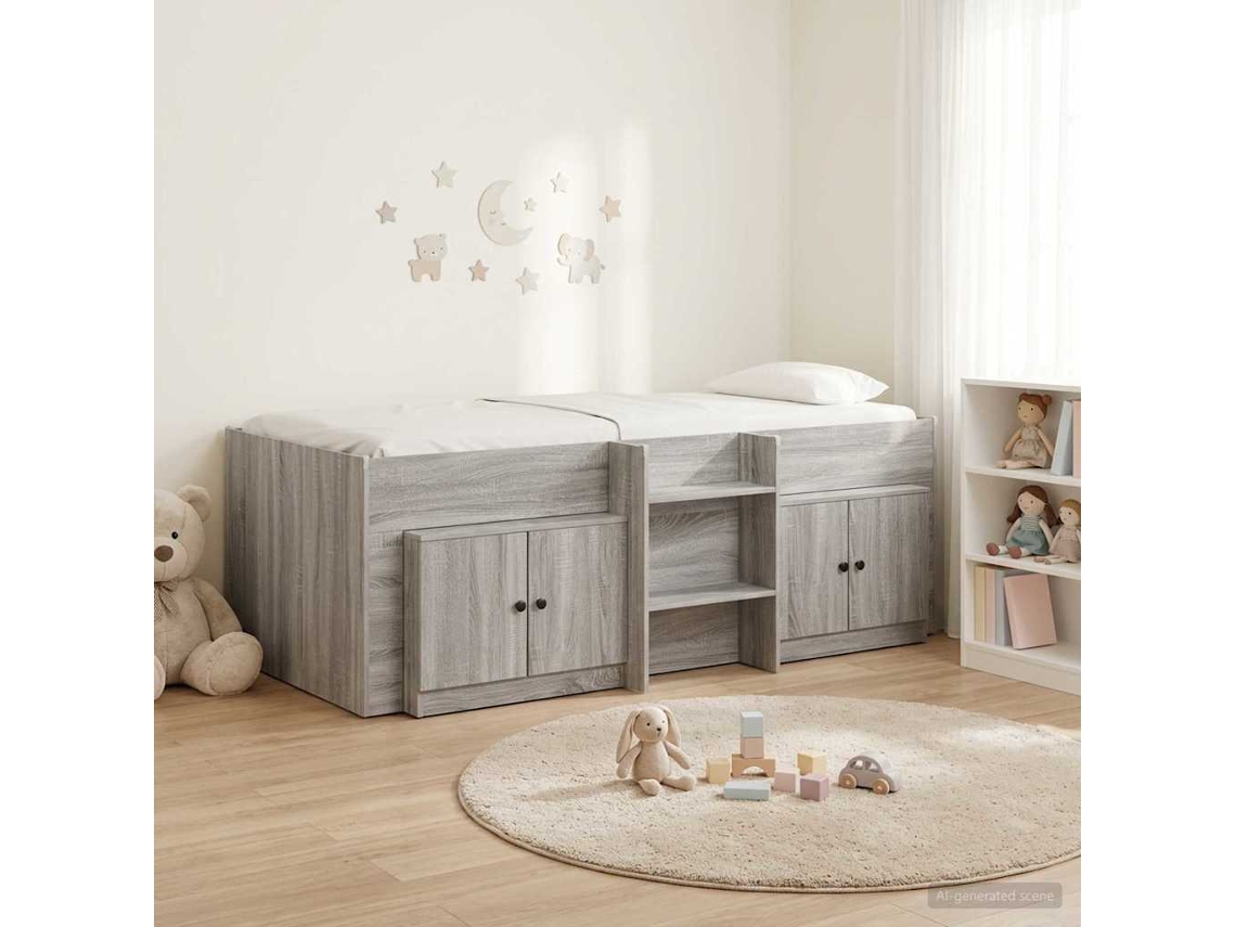 Vidaxl Cama Loft Com Armário Com Armazenamento 3 Unid. Sonoma Cinzento