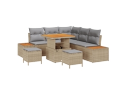 Conjunto 8 De Sofás De Jardim Com Almofadas Vidaxl Bege Vime Sintético Acácia