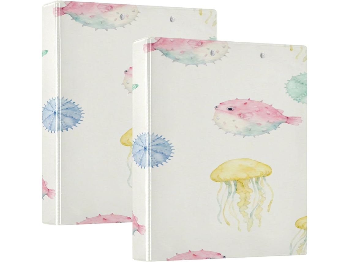 Pasta escolar rígida com estampa Living Waters em tons suaves, 3,8 cm x 1,5 polegadas, três argolas e camada com bolsa.