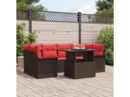 Vidaxl Conjunto De Sofá De Jardim Com Almofada 7 Pcs Castanho