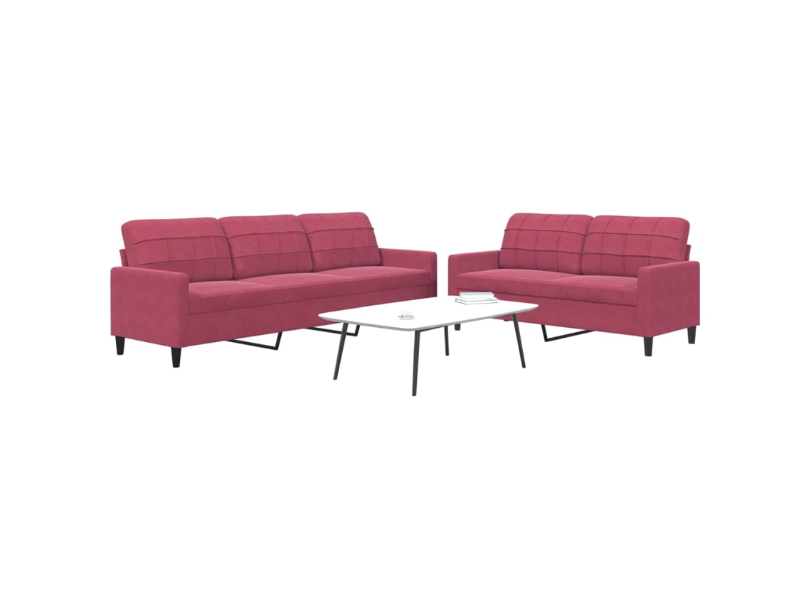 Vidaxl 2 Pcs Conjunto De Sofás Com Almofadões Veludo Vermelho Tinto