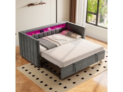 Sofá-cama 90x190 Cama Auxiliar Usb-c Led Veludo Armazenamento Cinza