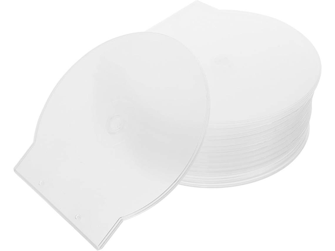 Conjunto de 50 caixas organizadoras para CDs, discos portáteis e DVDs.