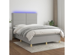 Vidaxl Cama Box Spring C/ Colchão E Led 140x190 Cm Tecido Cinza-claro