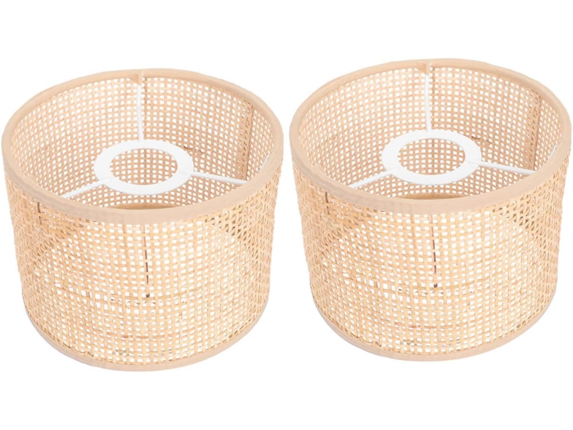 Conjunto de 2 Luminárias Pendentes Trançadas em Rattan Natural com Design em Tela para Iluminação de Teto. Fácil de Instalar. SFUSHOS