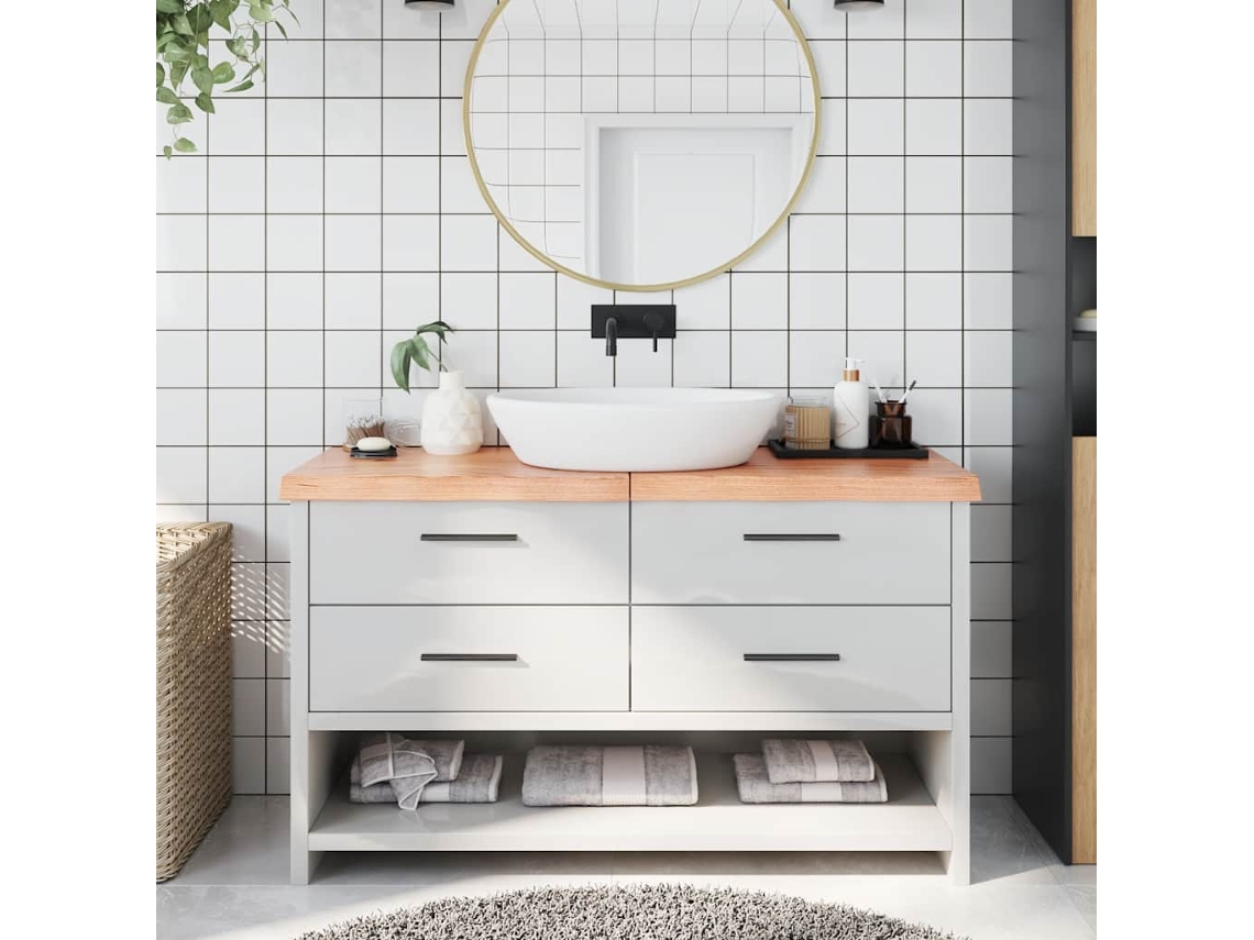 Vidaxl Bancada P/ Wc 140x50x(2-6) Cm Madeira Maciça Tratada Castanho