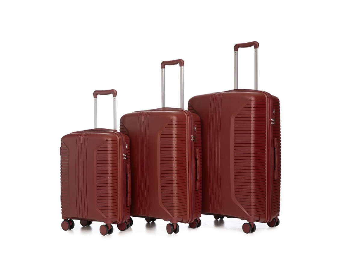 3 Malas Pp Rodinhas Giratórias 20/24/28 Cadeado Combinado Vermelho VELTRIX