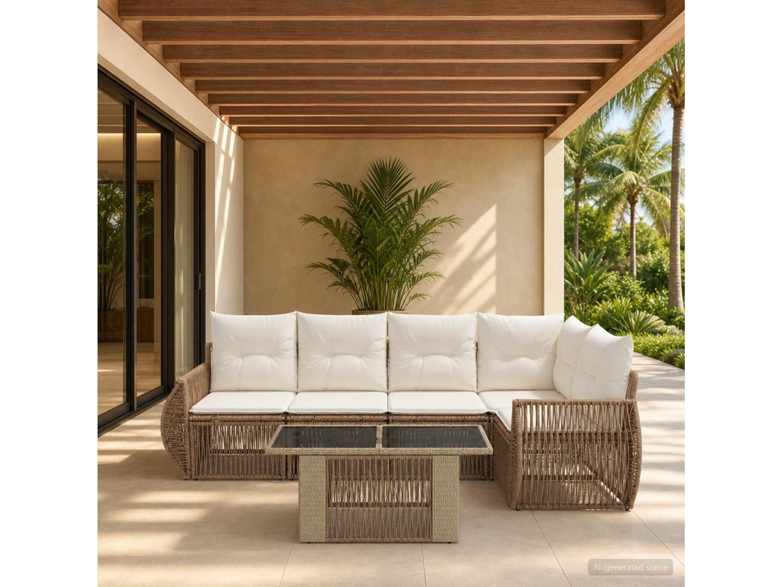 Vidaxl Conjunto De Sofá De Jardim 6 Unid. Bege E Branco Creme Vime Pe
