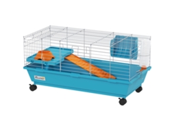 Gaiola para Pequenos Animais com Rodas Comedouro de Mamadeira Dispensador de Feno para Coelhos e Porquinhos da índia 89x44x43 Cm Azul Ge