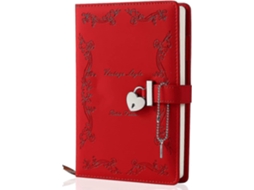 Diário De Couro Com Cadeado Em Formato De Coração, Com Cadeado E Chave Para Meninas Caderno A5 Rosa Vermelho 23,6 X 16,5 X 5,1 Cm Brilvibera