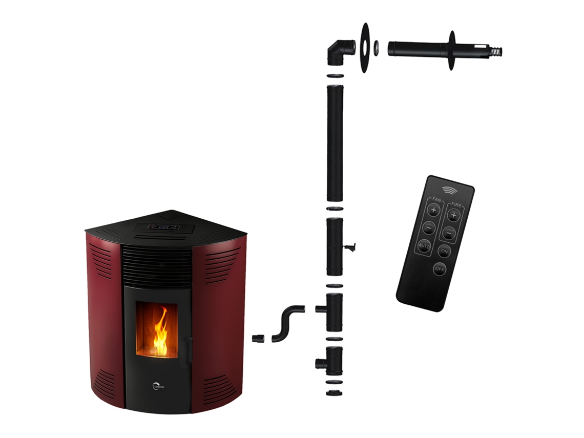 Salamandra A Pellets De Canto Iseos 12,2 Kw Bordô Sannover Kit De Instalação