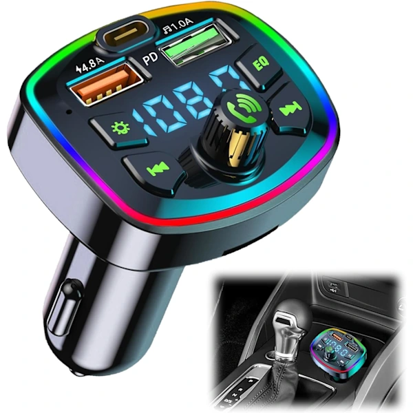 Transmissor Fm Bluetooth 5.0 Veicular, Usb-c, Mãos-livres