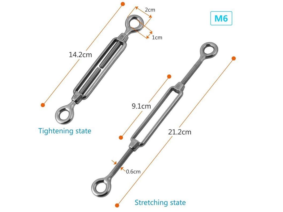 10 Peças De Tensor De Cabo Com Gancho E Olho - Aço Inoxidável 304, Tensor M6