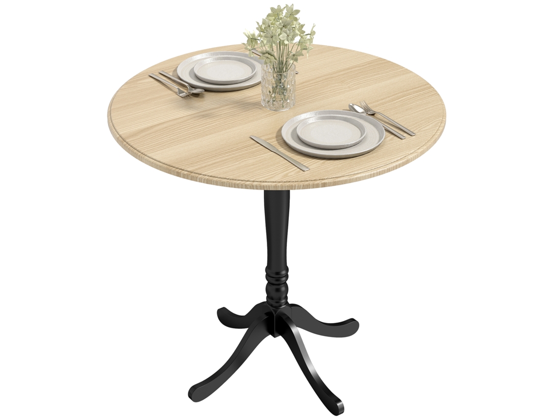Mesa Redonda para 4 Pessoas Ø 80cm,mesa de Cozinha,pé de Aço,estilo Moderno,madeira Natural e Preto BTFORUS