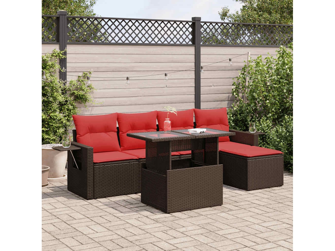 Vidaxl 6 Pcs Conjunto Sofás Jardim Com Almofadões Pe/acácia Castanho