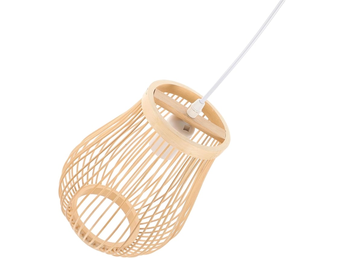 Lustre Suspenso de Bambu Trançado com Base, Decorativo, 20x30 Cm, Iluminação Rústica para Teto da Sala de Estar. SFUSHOS