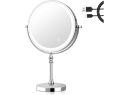 Espejo De Maquillaje Iluminado 8 Pulgadas, 1x/10x Magnificación, Usb Recargable, 360° Rotación, Plata