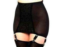 Meia Fixa de Modelagem Corporal de Malha Fina com Detalhes de Renda Spandex, Cores: Vermelho e Preto, Tamanhos S a XXL Preto