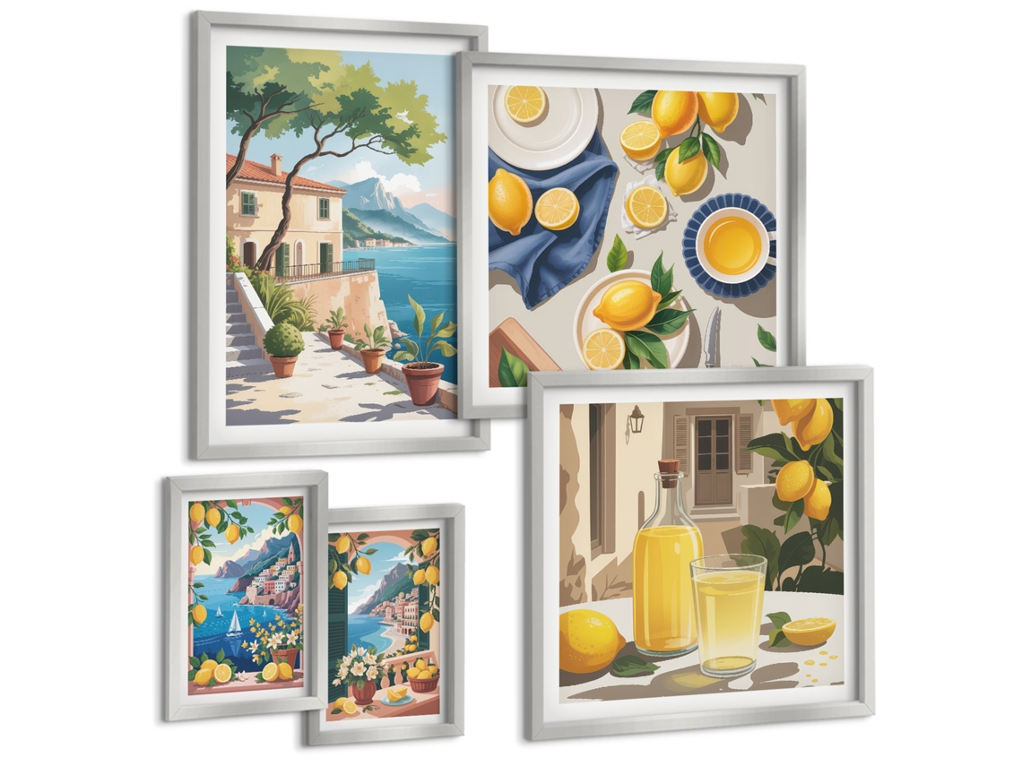 Conjunto De Pinturas Limões Com Vista Pitoresca Espelharte (5 Peças)